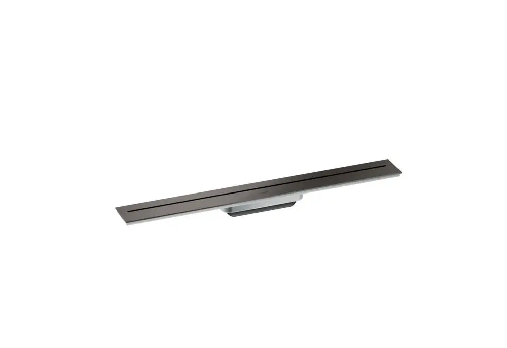 Duschrinne in gebürstetem Schwarzchrom, flach und minimalistisches Design, geeignet für Wandmontage, hergestellt von AXOR.